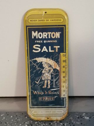 Vintage Morton Salt Advertising Thermometer Metal