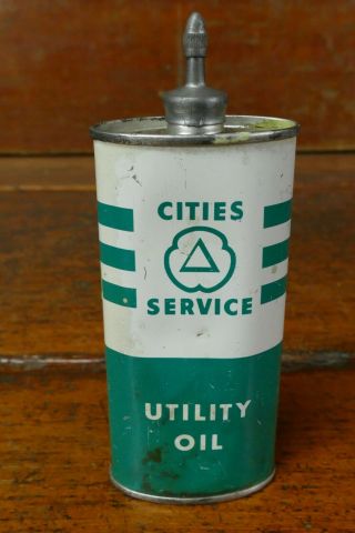 Vintage Cities Service Utility Oil 4oz Oval Lead Top Handy Oiler Can