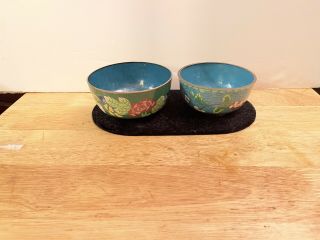 Vtg Set Of Small Light Blue Floral Cloisonne Enamel Bowls