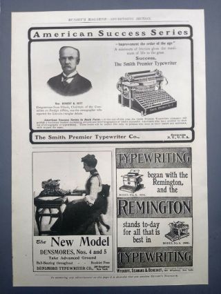 1902 Antique Typewriter Art Smith Premier Densmores Remington Vintage Print Ad 2