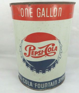 1960s Pepsi Cola Soda Pop One Gallon Fountain Syrup Can Bottle Cap Design Canco