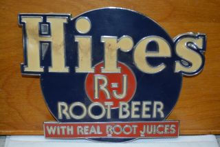 Vintage Hires R - J Root Beer Dispenser (?) Embossed Metal Sign 7 13/16 " X 6 3/16 "