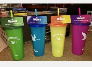 All 4 Limited Edition Wawa 24 Oz.  Color Changing Cup Pink Green Blue Yellow