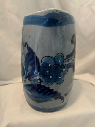 Tonala Pottery Small Pitcher Blue Birds Butterfly Flowers Blue Gray Mexico 2