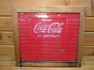 Vintage Coca Cola Cooler Framed Sign Red & White Tin Metal,  Cool