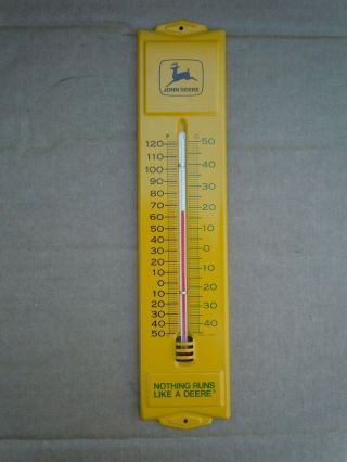 Vintage John Deere Advertising Tin Thermometer,  " Nothing Runs Like A Deer "