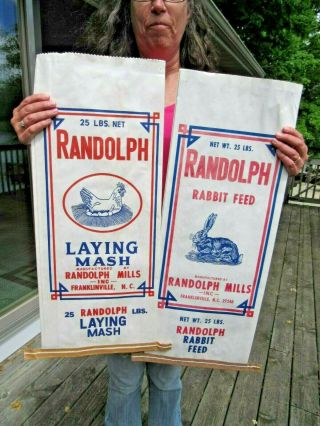 Randolph Rabbit Feed & Laying Mash Advertising Bags Franklinville N.  C.