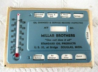 Vintage Car Sun Visor Metal Thermometer - Oil Change - Fluids Reminder - Old Stock