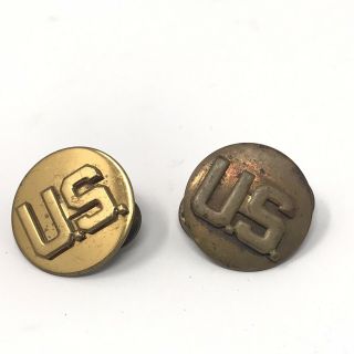 Wwii Us Military Army Collar Disk Uniform Insignia Brass U.  S.  Screw Back Pins