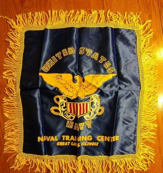 Vintage Wwii Era Pillow Cover Us Navy Naval Training Center Great Lakes Il Flock
