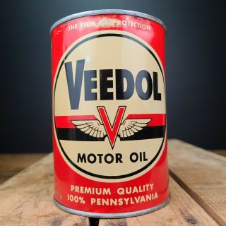 Vintage Veedol Motor Oil Can 1 Qt Quart Metal Tin Empty Can