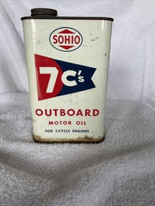Vintage Sohio 7c’s 1qt.  Outboard Motor Oil Steel Can 2cycle Oil
