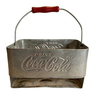 Vintage Coca Cola Coke Stamped Aluminum Metal Drink Carrier 6 - Pack Bottle Caddy