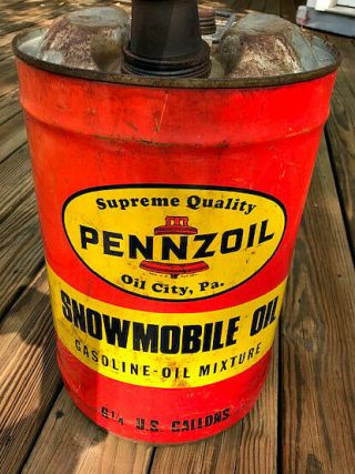 Vintage Pennzoil Snowmobile Oil 6 1/4 Gallon Dome Can - 16 - 1/2 " Tall - L@@k