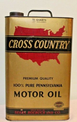 Vintage Sears Roebuck & Co Cross Country 10 Quart Motor Oil Can Pure Pennsyvania