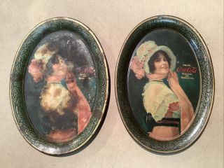 2 Early 1900s Coca - Cola Advertising Tip Tray Woman Inv - Aa03