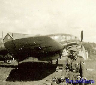 Best Wehrmacht Soldier Posed By Luftwaffe He - 111 Bomber On Airfield