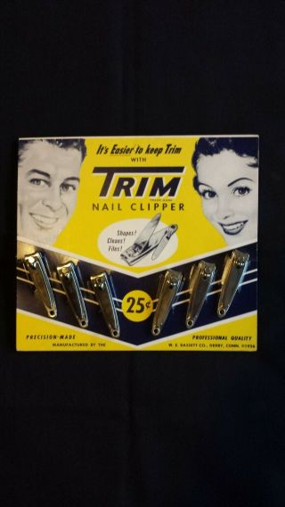 Vintage 1956 Trim Nail Clippers On Dealer Display Card (12 Count)