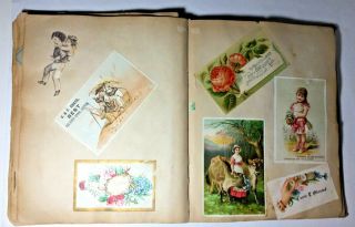 VICTORIAN SCRAP BOOK ALBUM 1880 ' S CONTAINS 100 TRADE CARDS,  DIECUTS AND CUTOUTS 2