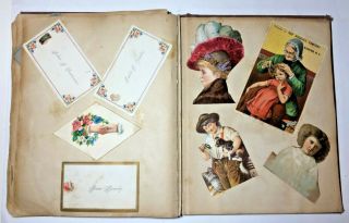 VICTORIAN SCRAP BOOK ALBUM 1880 ' S CONTAINS 100 TRADE CARDS,  DIECUTS AND CUTOUTS 3