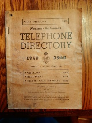 Vintage Nassau Bahamas Telephone Directory 1959 1960,  Yellow Pages Advertising