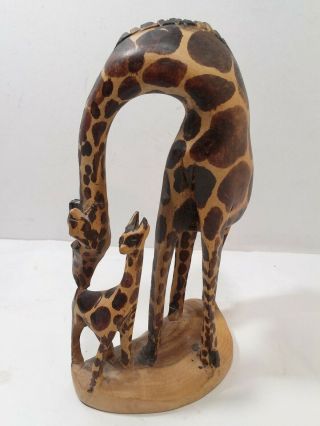 African Wood Carving,  Mother And Baby Giraffe 