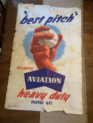 Vintage Atlantic Motor Oil Paper Banner Base Ball