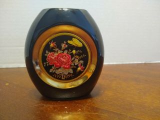 Black Vase With Rose Design With The Art Of Choking,  Made In Japan