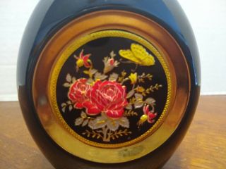 Black Vase With Rose Design With The Art Of Choking,  Made In Japan 2