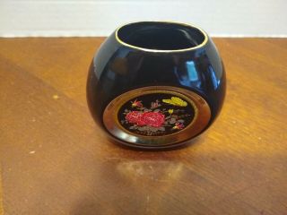 Black Vase With Rose Design With The Art Of Choking,  Made In Japan 3