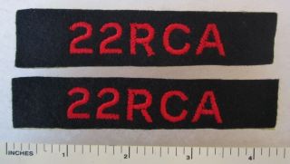22 Rca - Pair Ww2 Royal Canadian Army Artillery Shoulder Patch Titles