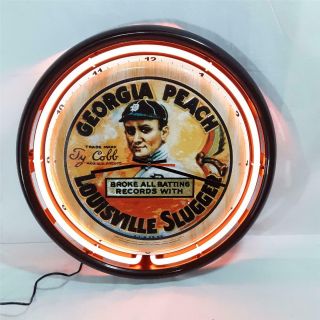 Ty Cobb Louisville Slugger Georgia Peach Orange Neon 16 " Clock