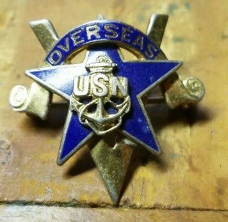 Wwii Us Navy Gp 925 Sterling & Enamel Victory Overseas Pin Brooch