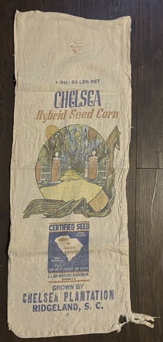 Vintage Chelsea Hybrid Seed Corn Cloth Sack Bag Ridgeland Sc Chelsea Plantation