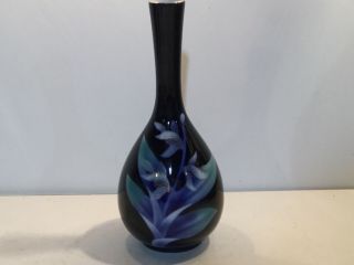 Japanese Cobalt Blue Porcelain 8”bud Vase Gold Trim,  Floral Design