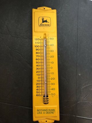 John Deere Vintage Tin Advertising Thermometer Farm Tractor