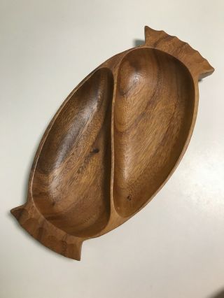 Vintage Mcm Leilani Monkey Pod - Wood Hand Carved Divided Tray Dish Bowl Serving