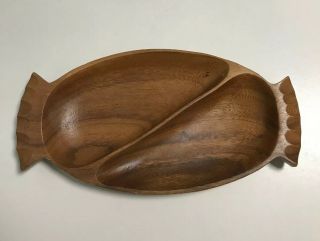 Vintage MCM Leilani Monkey Pod - Wood Hand Carved Divided Tray Dish Bowl Serving 2