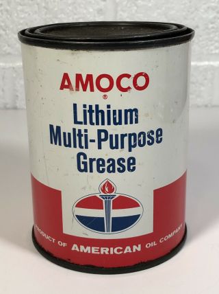Vintage Amoco Multi Purpose Grease Tin Can American Oil Gas 1 Pound