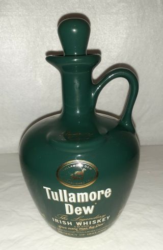 Tullamore Dew Irish Whiskey Empty Stoneware Jug W/corked Topper Green Pre - Owned