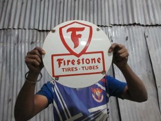 Porcelain Firestone Tires Tubes Enamel Sign Size 12 " Inch