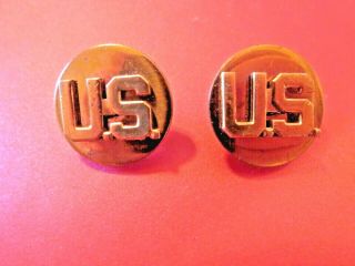 (2) Ww2 Us Military Army Collar Disk Uniform Insignia Brass U.  S.  Screw Back Pins