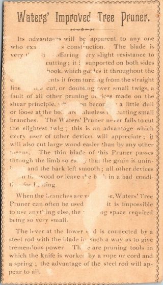 1880 ' s Victorian Trade Card AD,  Waters Improved Tree Pruner 2