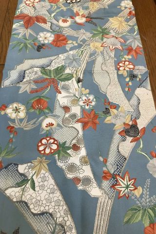 @@ 150 Cm X 33 Cm Japanese Vintage Kimono Silk Fabric/smooth Crepe/ Ash Blue F50