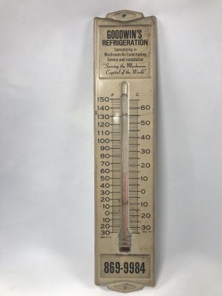Vintage Metal Advertising Thermometer Goodwin’s Refrigeration Mushroom Pa