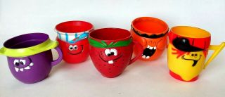 5 Vintage Pillsbury Kool Aid Funny Face Plastic Cup/mugs 1969 - 1974