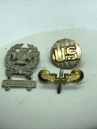 Early Ww2 Us Army Air Force Enlisted Collar Brass Insignia Disc Wings Screwbacks