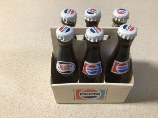 Vintage Miniature Pepsi Cola 6 - Pack Bottles Glass 3 " Tall - Cardboard 6pk
