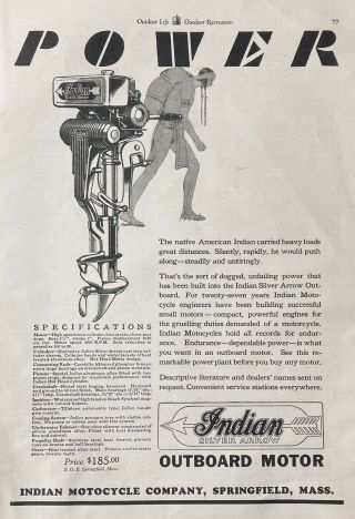 1930 Ad (xg11) Indian Motorcycle Co.  Springfield,  Ma.  Silver Arrow Outboard Motor