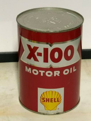Vintage Shell X - 100 Motor Oil 1 Quart Metal Can Gas Station Old Display Collect